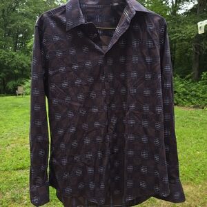 Tasso Elba Casual Black and Blue Geometric Button Down Shirt